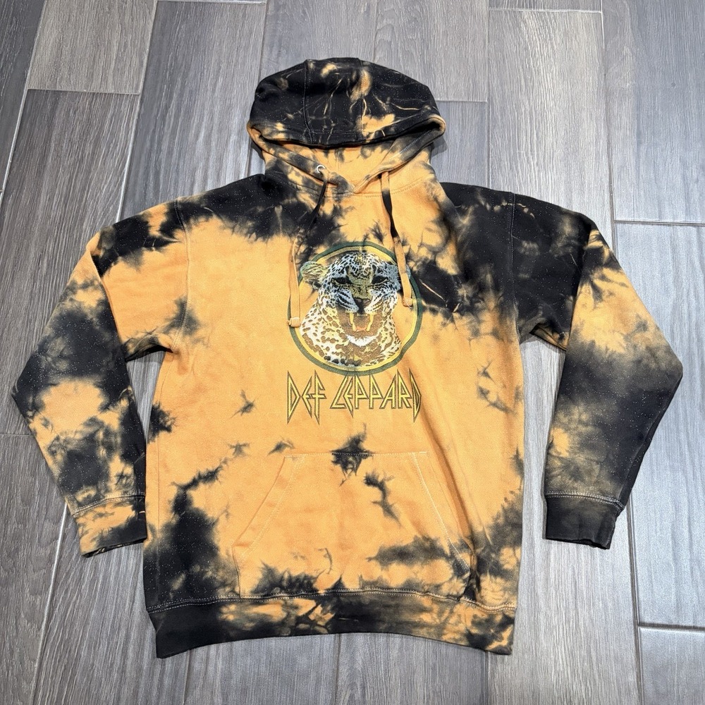 Def Leppard Men's Washed Pullover Sweatshirt Tye Dye Hoodie Print Size Medium